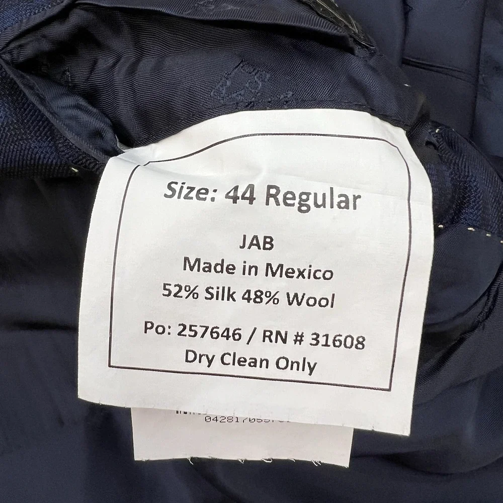 Jos A Bank Silk Wool Blazer Jacket Sport Coat Men 44R Tailored Fit Navy/Black